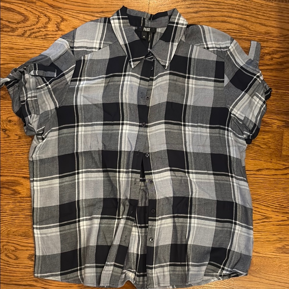 Anthropologie Paige Blue and Gray Plaid Soft Flannel Shirt